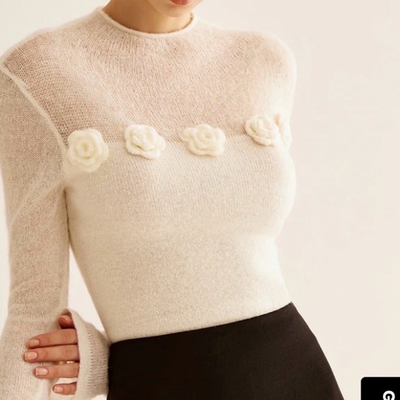 Commense Cream Floral Appliqué Knit Sweater - Picture 4 of 6